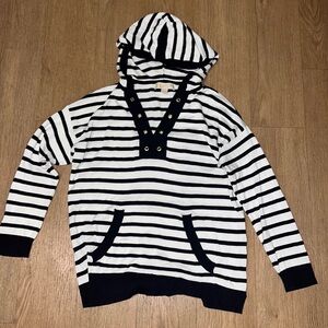 Michael Kors white hooded sweater with black stripes